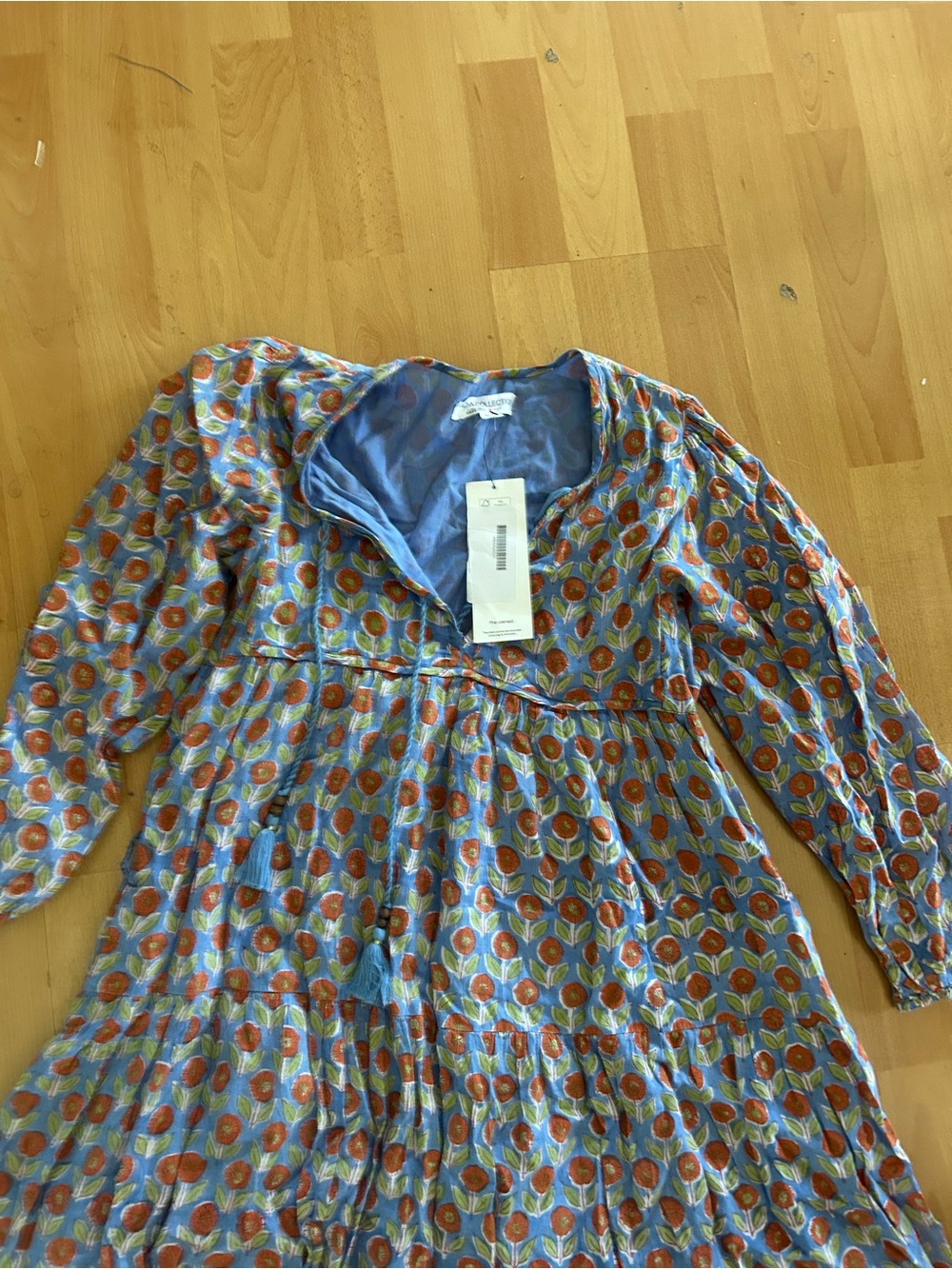 Emerson Fry Blue Floral Midi Dress with Orange Accents - Picture 3 of 11